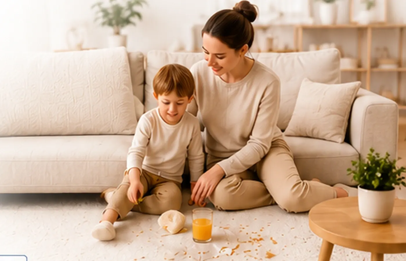 Canapé taché par les enfants : jus, lait, goûter ou petits accidents